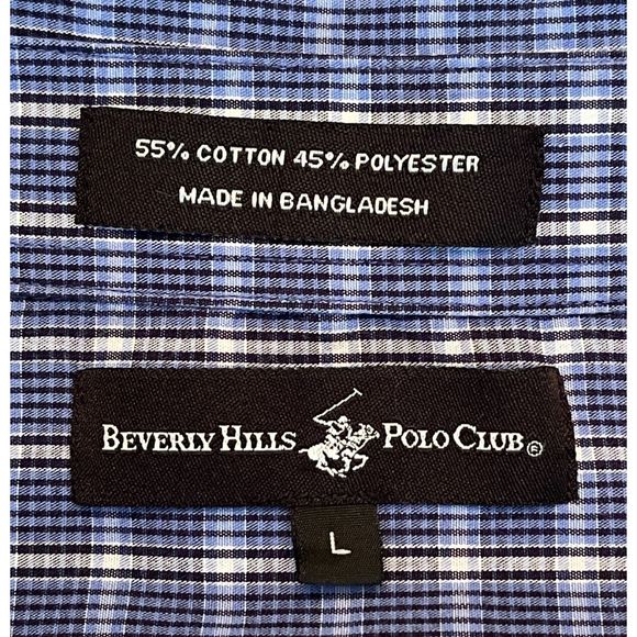 Beverly Hills Polo Club Men’s Blue Checkered Dress Shirt (Size L) - Picture 5 of 8